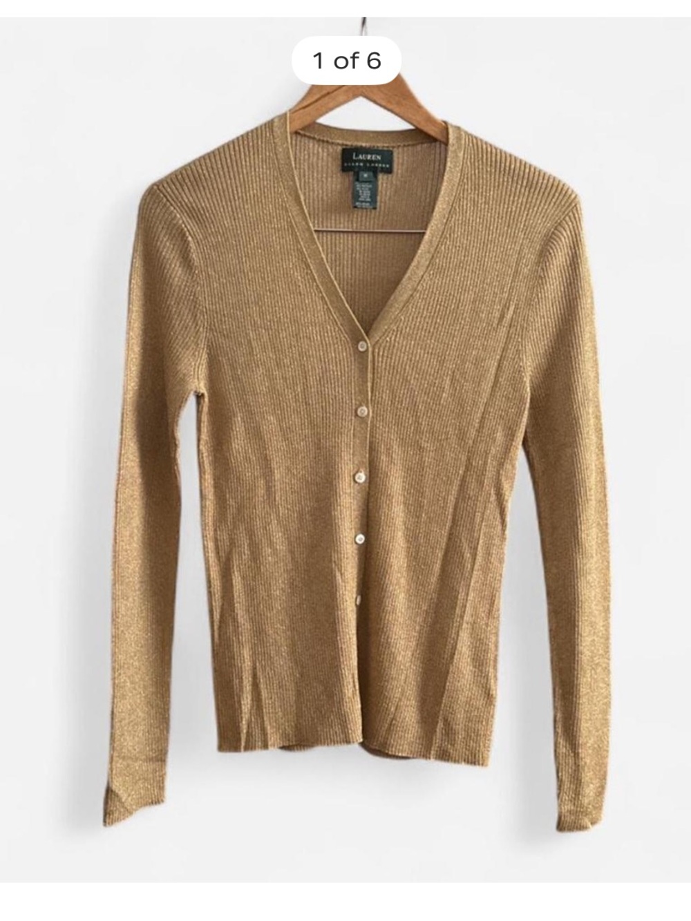 Lauren Ralph Lauren V-Neck Cardigan metallic preppy old money classic boho M